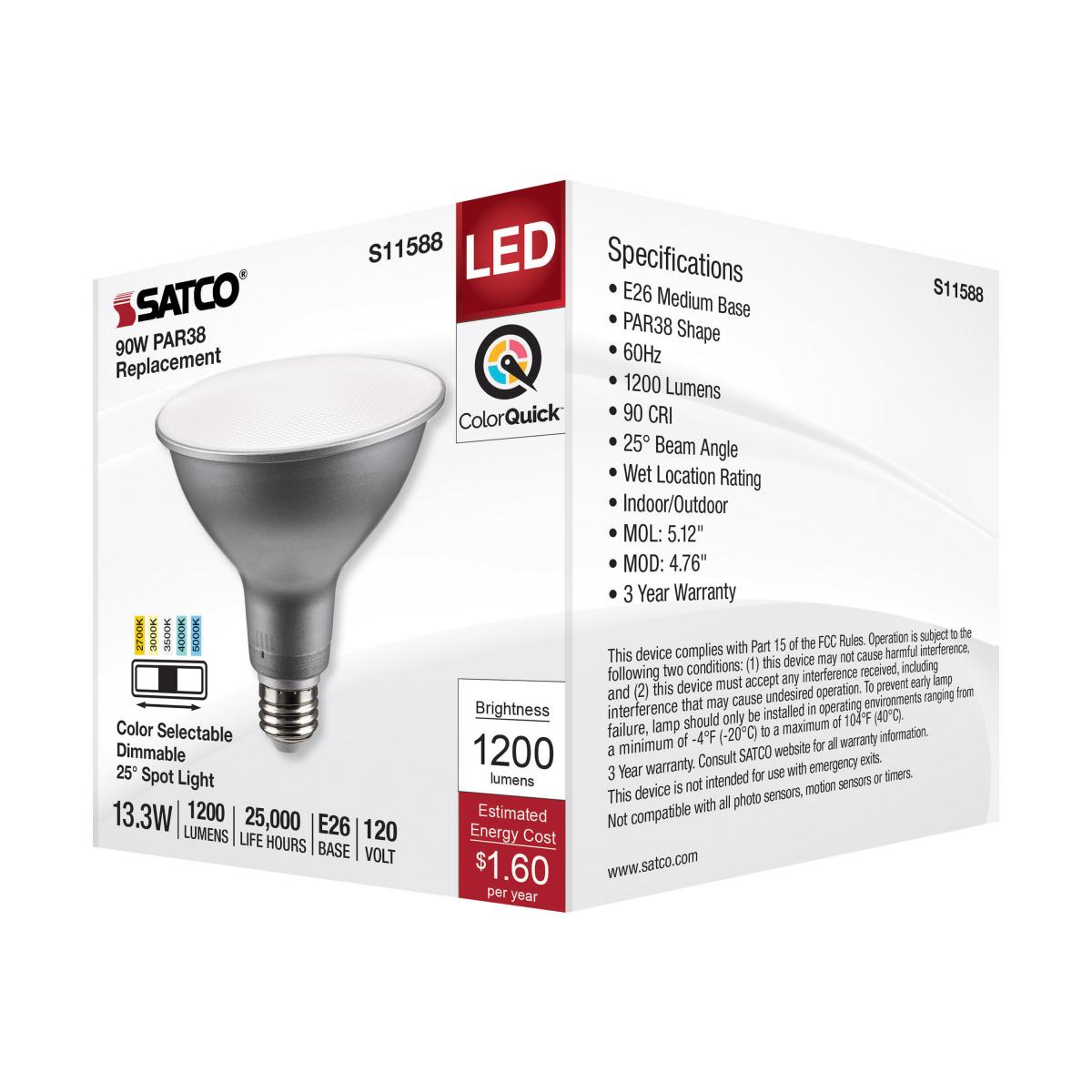 PAR38 LED Bulb, 1200 Lumens, 90W Equal, 27K|30K|40K|50K, E26 Base, 25° Spot - Bees Lighting