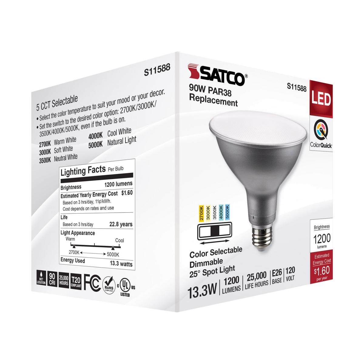 PAR38 LED Bulb, 1200 Lumens, 90W Equal, 27K|30K|40K|50K, E26 Base, 25° Spot - Bees Lighting