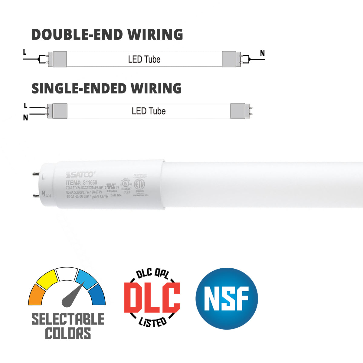 2ft Flicker Free LED T8 Tube, 7W, 1000lm, 3000K to 6500K, Ballast Bypass, 25-Pack - Bees Lighting