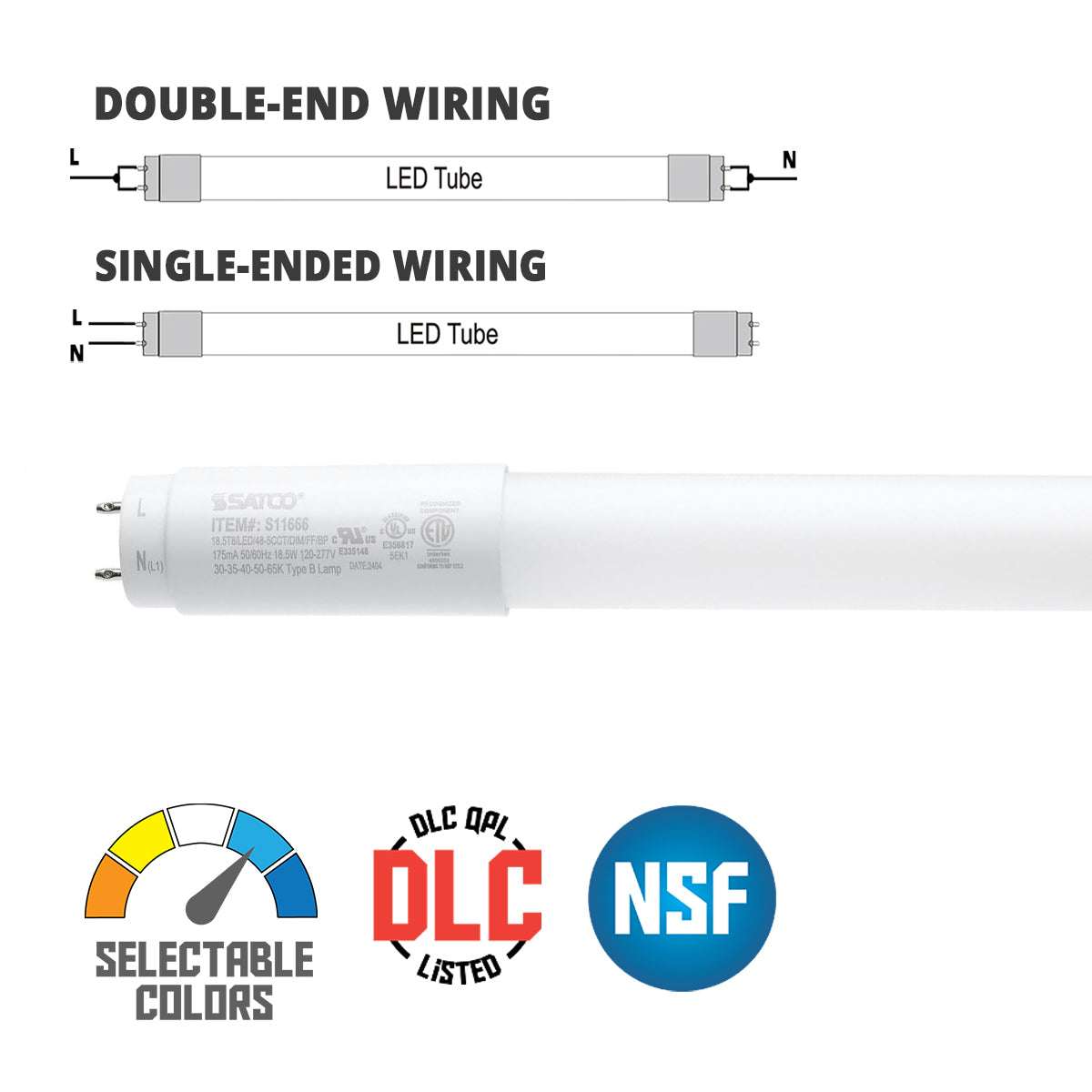 4ft Flicker Free LED T8 Tube, 18.5W, 2600lm, 30K to 65K, Ballast Bypass, 4-Pack - Bees Lighting