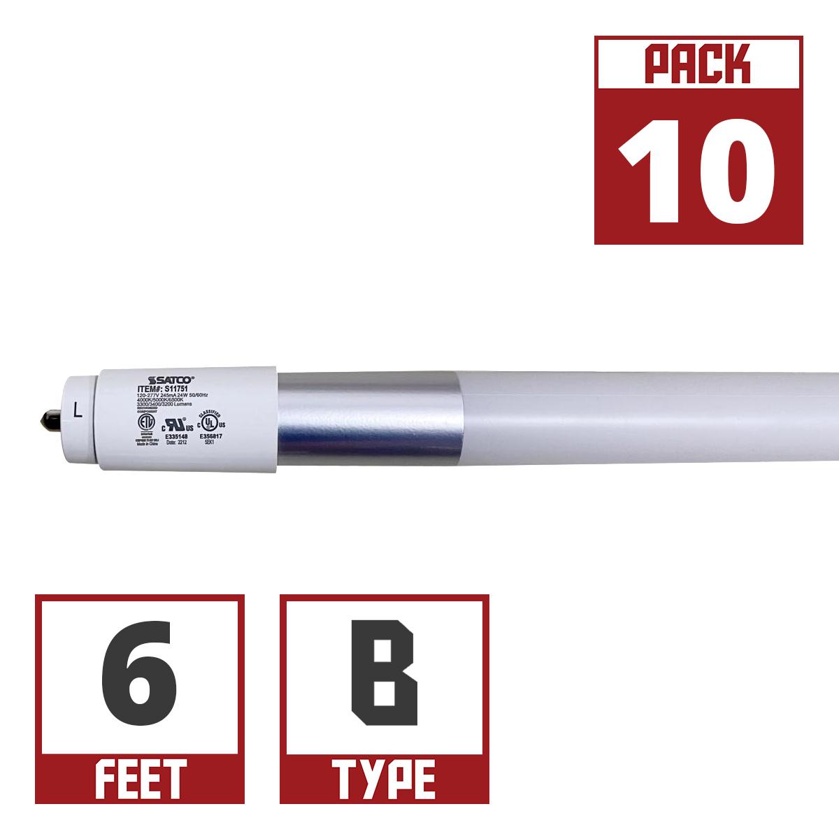 6ft T8 LED Bulb, 24W, 3400lm, 40K|50K|65K, Fa8 Base, Ballast Bypass, Single|Dual End - Bees Lighting