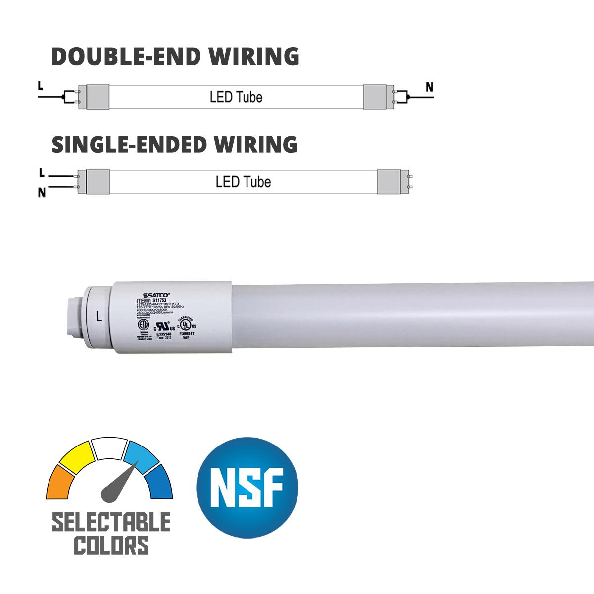 4ft T8 LED Bulb, 18W, 2600lm, 40K|50K|65K, R17D Base, Ballast Bypass, Single|Dual End - Bees Lighting