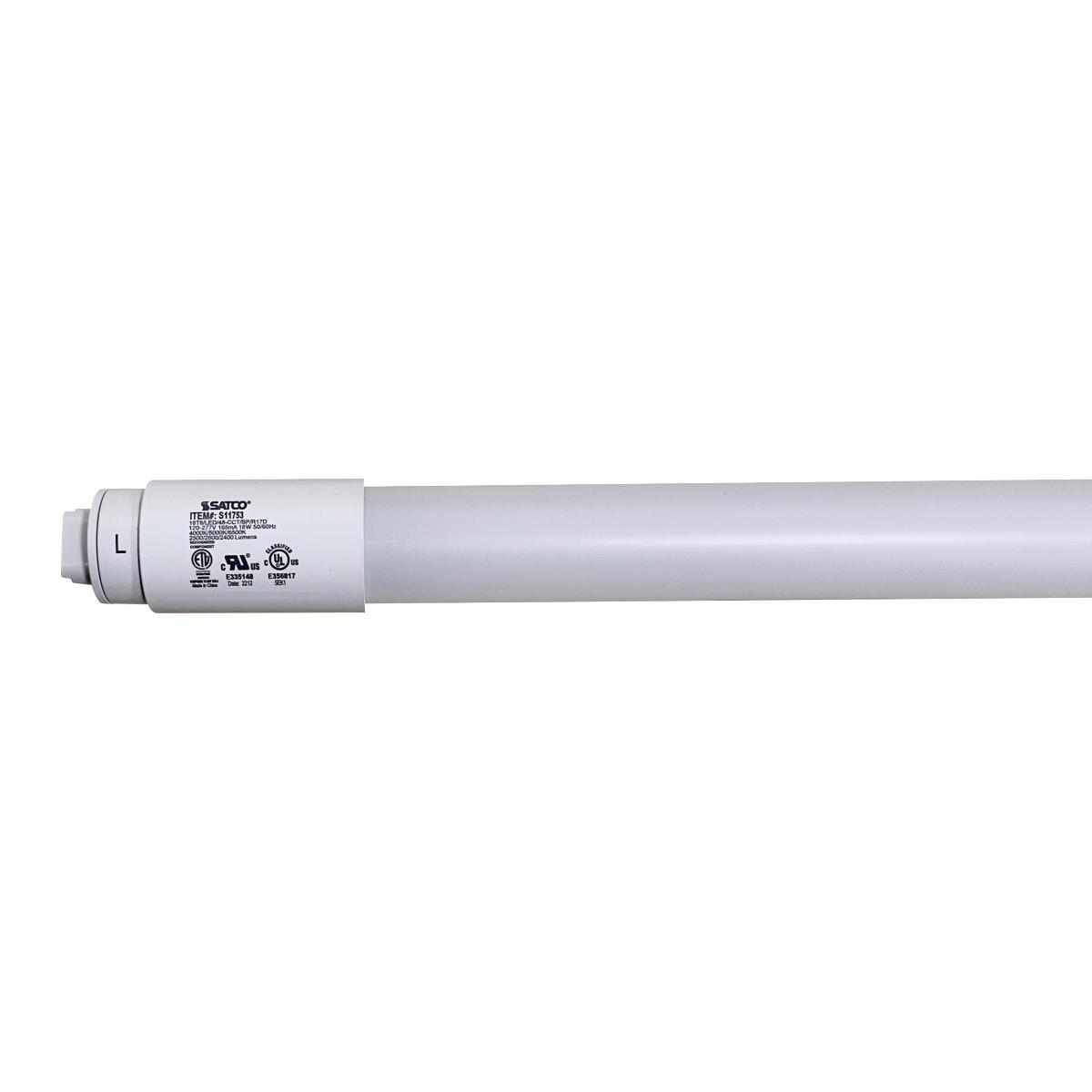 4ft T8 LED Bulb, 18 Watt, 2600 Lumens, Selectable CCT 40K/50K/65K, R17D base, Ballast Bypass, Single/Dual End (Case Of 10)