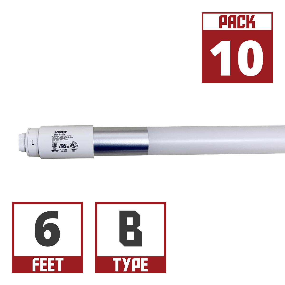 6ft T8 LED Bulb, 30W, 4300lm, 40K|50K|65K, R17D Base, Ballast Bypass, Single|Dual End - Bees Lighting