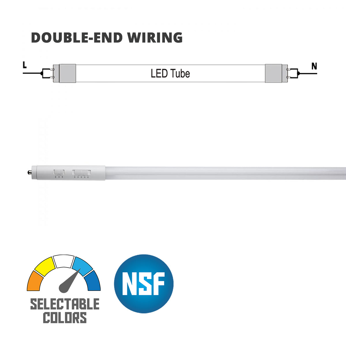 8ft LED T8 Lamp, 2-Piece, 24W|32W|40W, 5500lm, 3000K to 6500K, FA8/R17d, Type B - Bees Lighting
