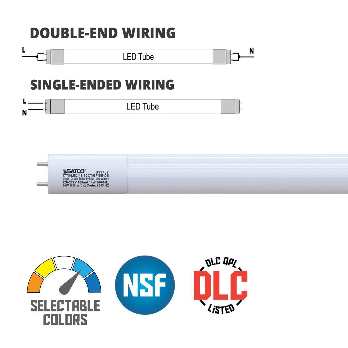 4ft T8 LED Bulb, 17 Watt, 2200 Lumens, Selectable CCT 3000K to 6500K, Ballast Bypass, Single/Dual End (Case Of 25)