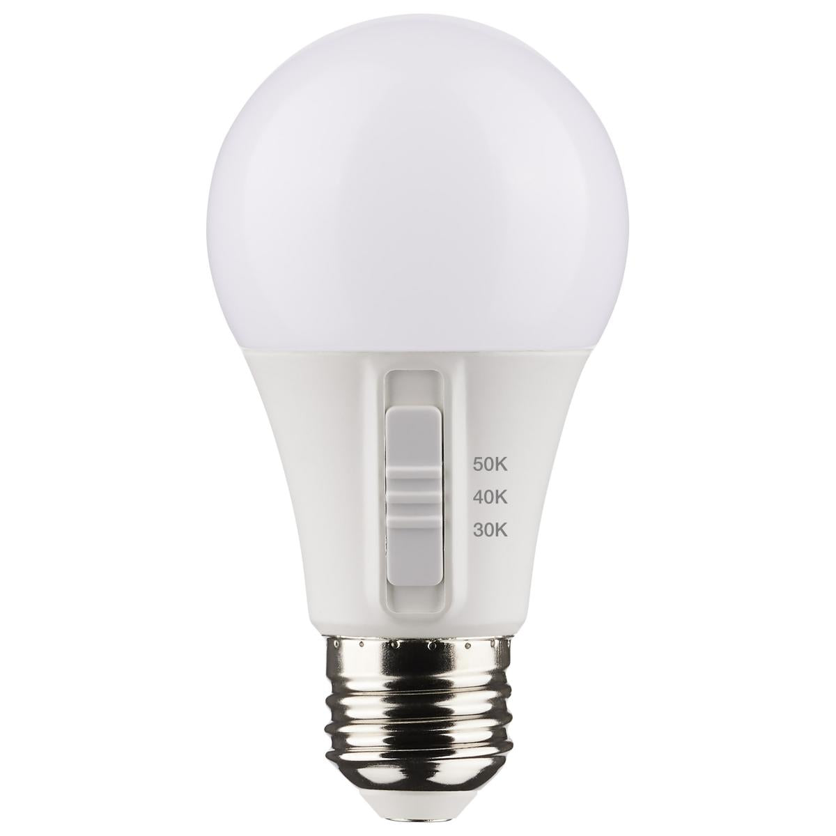 A19 LED Bulb, 40W Equivalent, 6 Watt, 470 Lumens, Selectable CCT 30K/40K/50K, E26 Medium Base, Frosted Finish