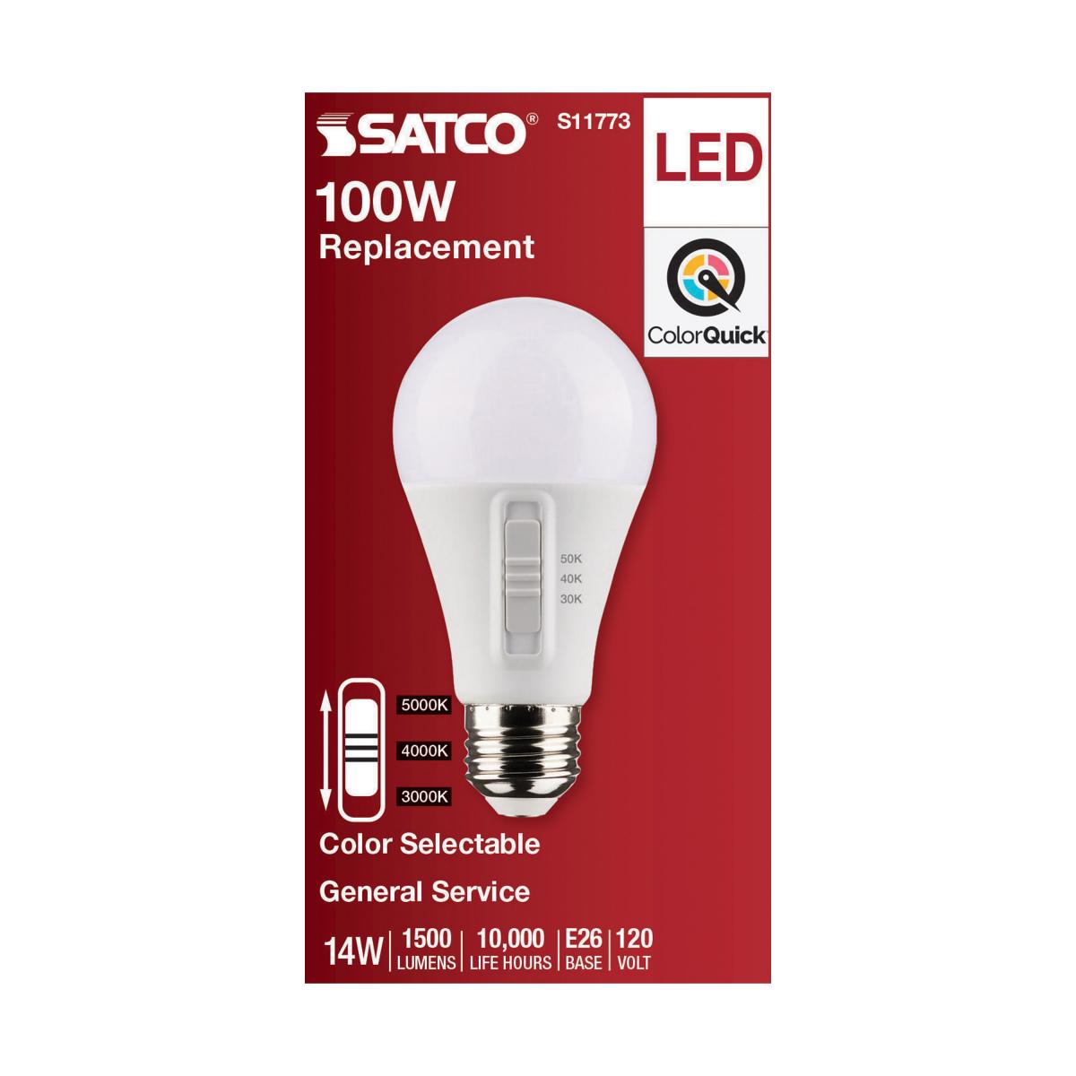 A19 LED Bulb, 14 Watts, 1500 Lumens, Selectable 30K|40K|50K, 100W Equal, E26 Medium Base - Bees Lighting