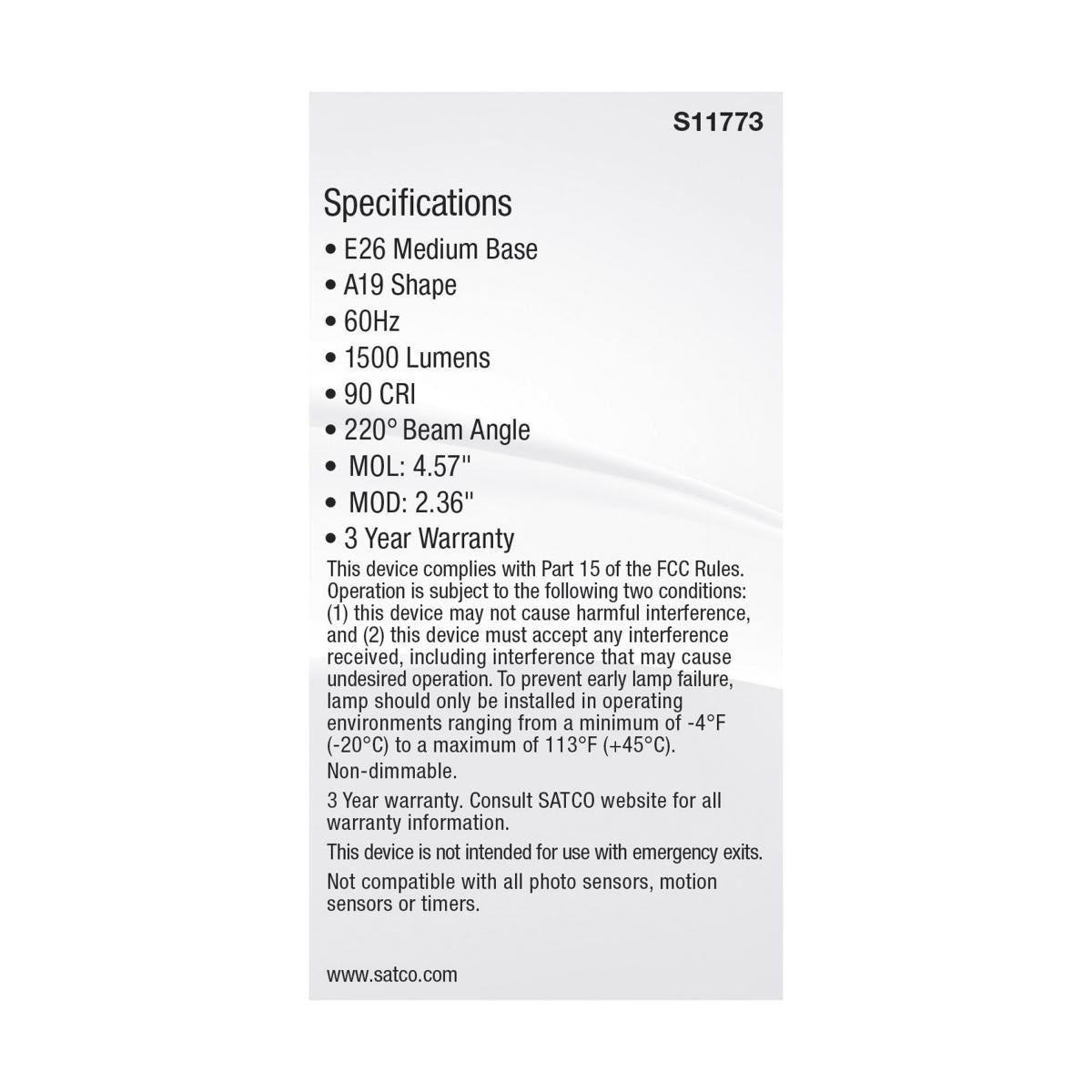 A19 LED Bulb, 14 Watts, 1500 Lumens, Selectable 30K|40K|50K, 100W Equal, E26 Medium Base - Bees Lighting