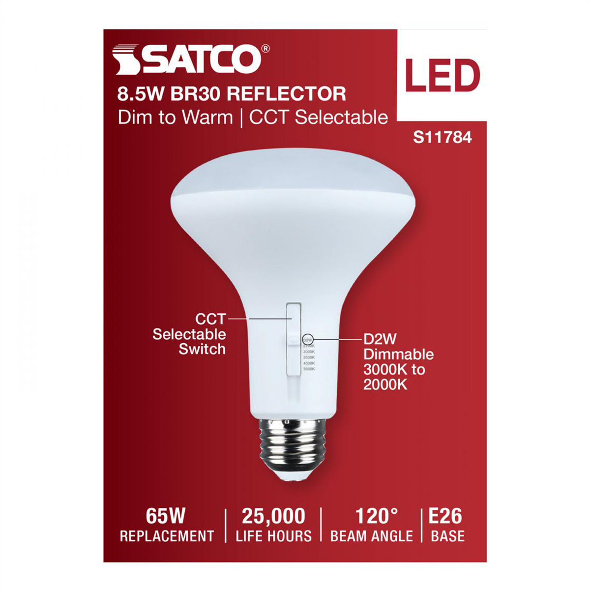 R30/BR30 LED Bulb, 9 Watts, 850 Lumens, Dim to Warm & CCT Selectable, E26 Medium Base, 120° Flood - Bees Lighting