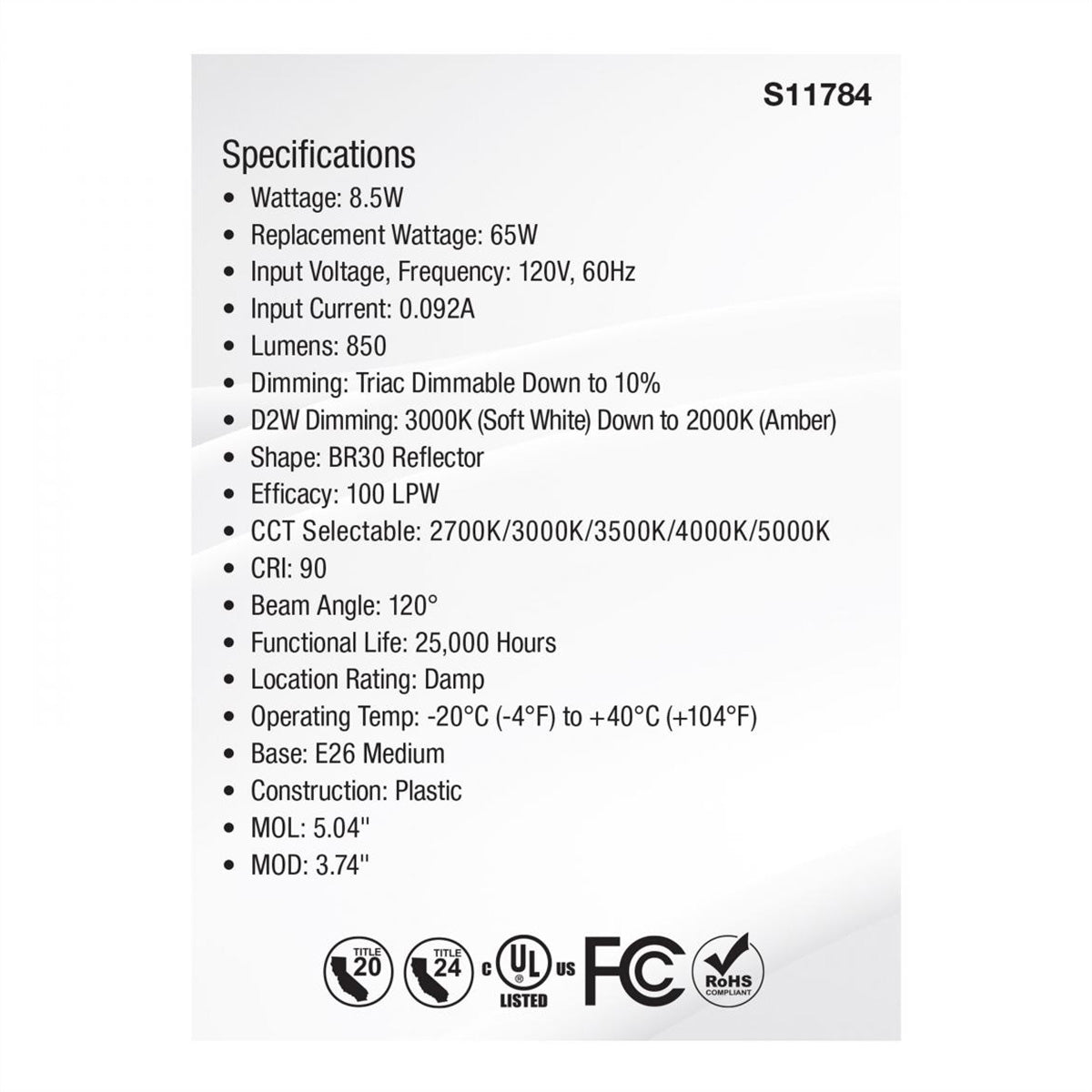 R30/BR30 LED Bulb, 9 Watts, 850 Lumens, Dim to Warm & CCT Selectable, E26 Medium Base, 120° Flood - Bees Lighting