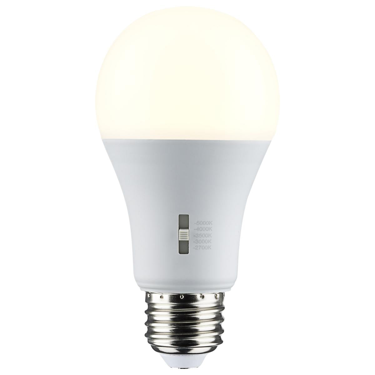 A19 LED Bulb, 75W Equivalent, 12 Watt, 1100 Lumens, Selectable CCT 2700K to 5000K, E26 Medium Base, Frosted Finish - Bees Lighting