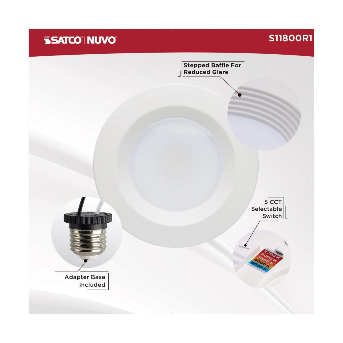 4 inch Retrofit LED Recessed Can Light, Round, 6.7 Watt, 600 Lumens, Selectable CCT, 2700K to 5000K, Baffle Trim