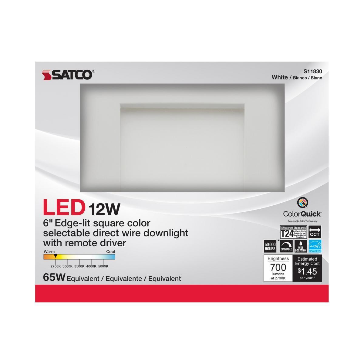 6 Inch Ultra Slim Canless LED Recessed Light, Square, 12 Watt, 700 Lumens, Selectable CCT, 2700K to 5000K, Remote Driver - Bees Lighting