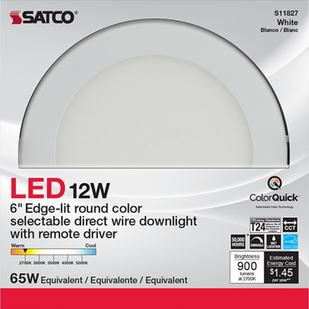6 Inch Ultra Slim Canless LED Recessed Light, Round, 12 Watt, 900 Lumens, Selectable CCT, 2700K to 5000K, Remote Driver