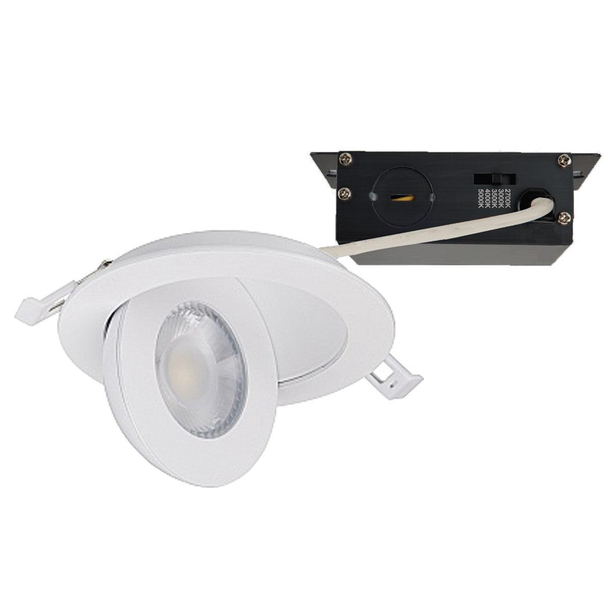 4 Inch Round Gimbal Downlight with Remote Driver, 9 Watt, 750 Lumens, Selectable CCT, 2700K to 5000K, Remote Driver, White Finish