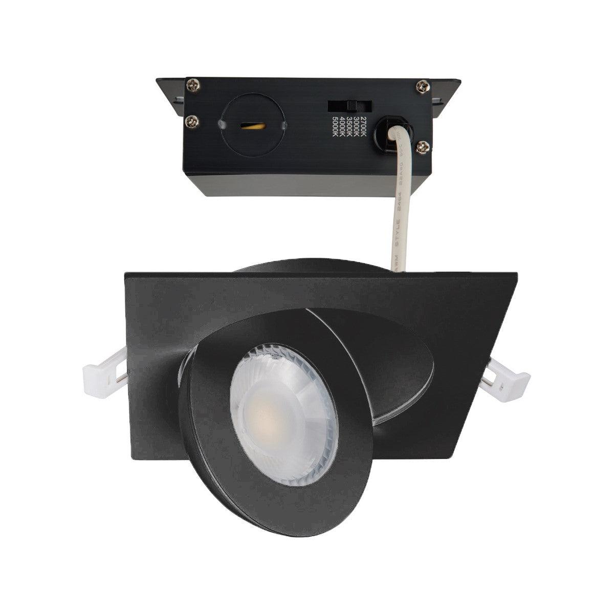 4 Inch Gimbal Canless LED Recessed Light, Square, 9 Watt, 750 Lumens, Selectable CCT, 2700K to 5000K, Remote Driver, Black Finish