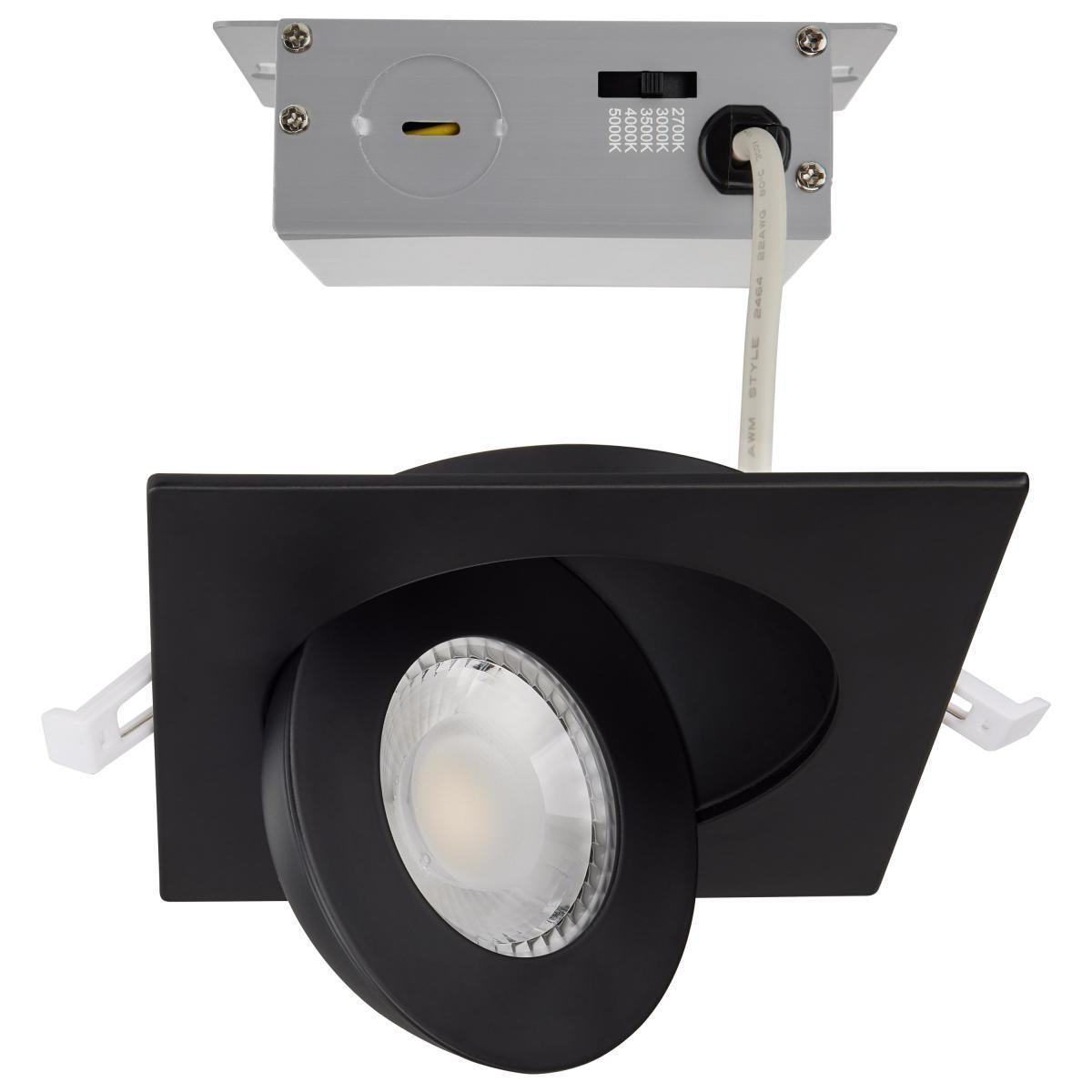 4 Inch Gimbal Canless LED Recessed Light, Square, 9 Watt, 750 Lumens, Selectable CCT, 2700K to 5000K, Remote Driver, Black Finish