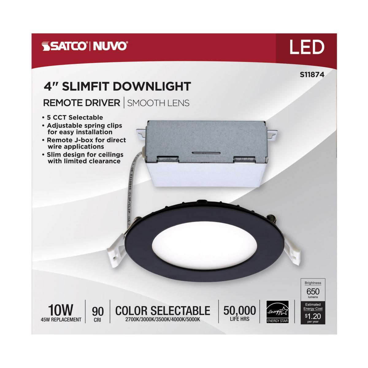 Slim Fit Canless LED Recessed Light, 4 inch, Edge-Lit, Round, 10 Watt, 700 Lumens, Selectable CCT, 2700K to 5000K, Black Finish