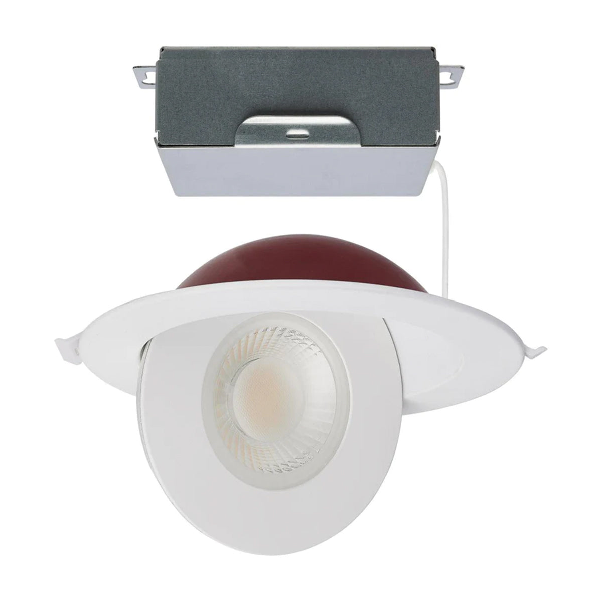 6 Inch Round LED Fire Rated Directional Downlight, 15 Watt, 1280 Lumens, Selectable CCT 2700K to 5000K, Adjustable Trim, White Finish