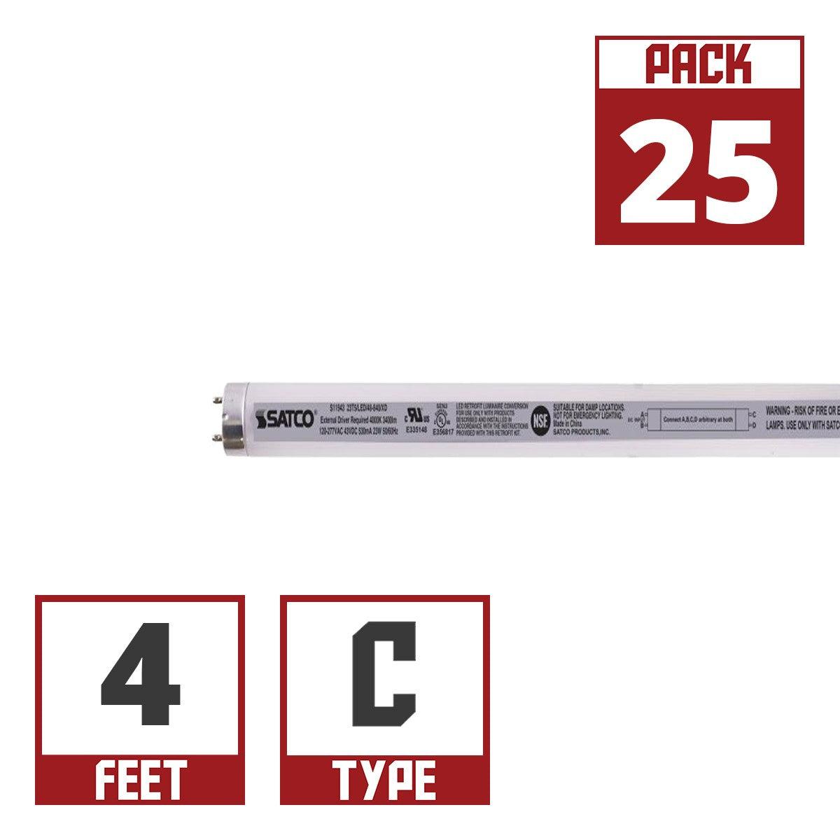 4ft LED T5 Tube, 23 Watt, 3400 Lumens, 4000K, F54T5HO Replacement, Type C External Driver Required (Case Of 25)