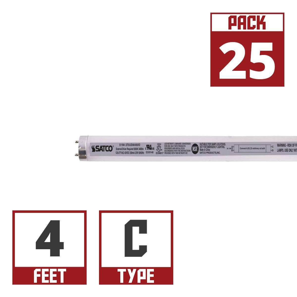 4ft LED T5 Tube, 23 Watt, 3400 Lumens, 5000K, F54T5HO Replacement, Type C External Driver Required (Case Of 25)