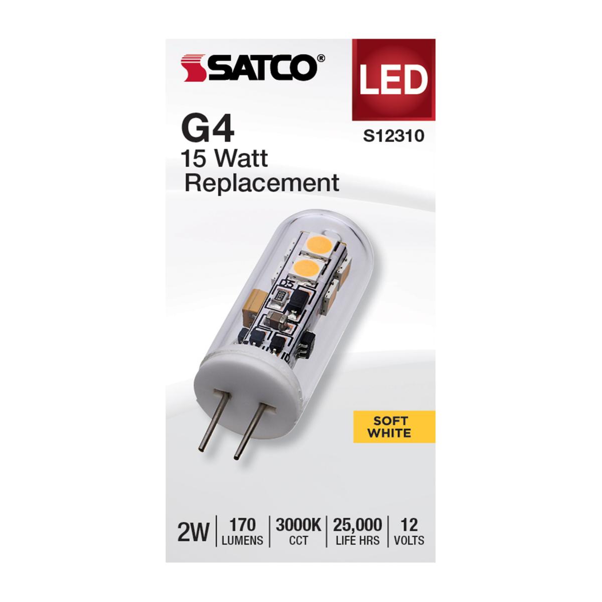 T4 Mini LED Bulb, 2 Watts, 170 Lumens, 3000K, G4 Base, Clear Finish, 12V - Bees Lighting
