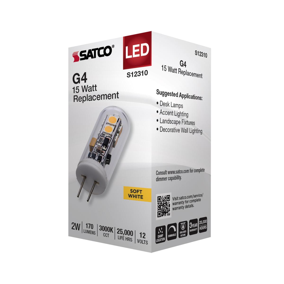 T4 Mini LED Bulb, 2 Watts, 170 Lumens, 3000K, G4 Base, Clear Finish, 12V - Bees Lighting
