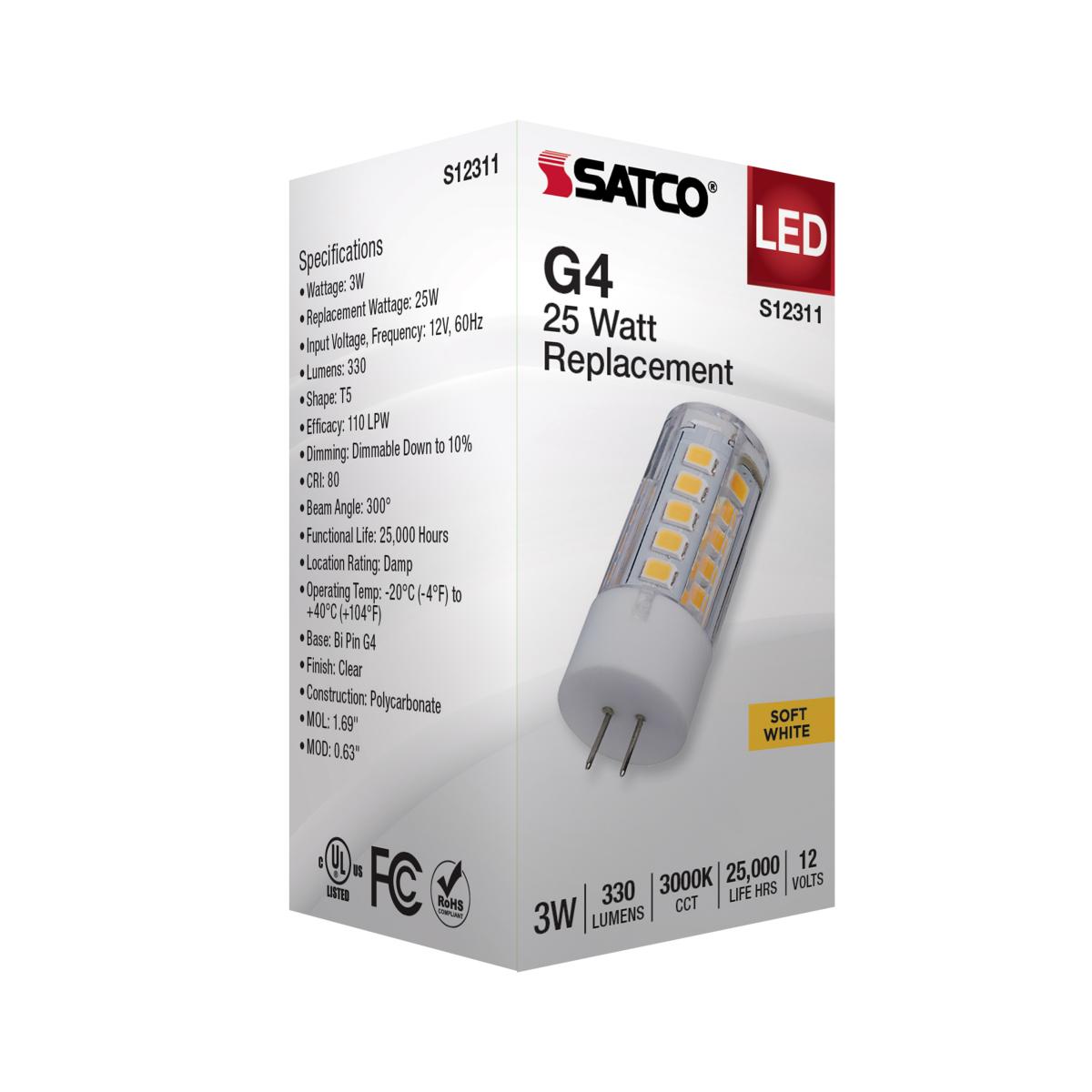 T5 Mini LED Bulb, 3 Watts, 330 Lumens, 3000K, G4 Base, Clear Finish, 12V - Bees Lighting
