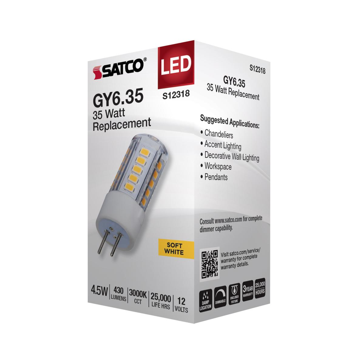 T6 Mini LED Bulb, 4.5 Watts, 430 Lumens, 3000K, GY6.35 Base, Clear Finish, 12V - Bees Lighting