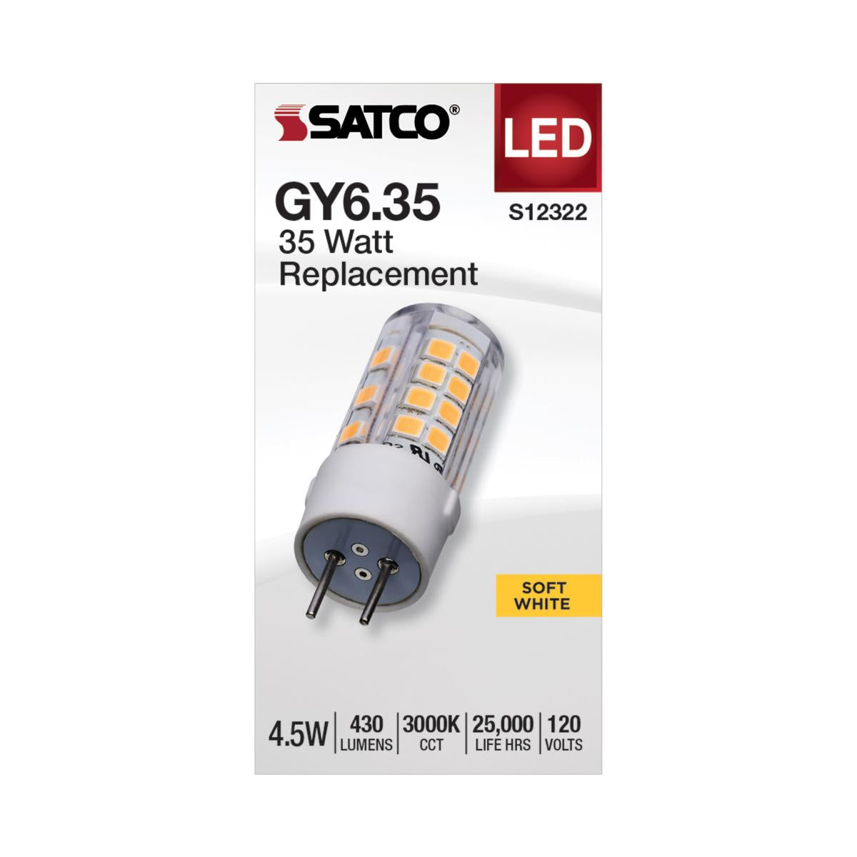 T6 Mini LED Bulb, 4.5 Watts, 430 Lumens, 3000K, GY6.35 Base, Clear Finish, 120V - Bees Lighting