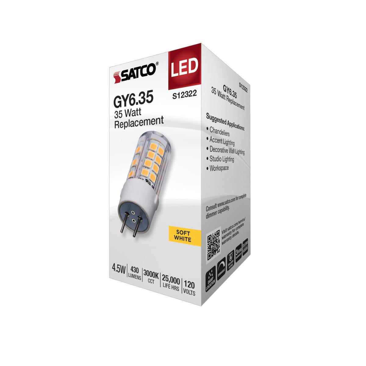 T6 Mini LED Bulb, 4.5 Watts, 430 Lumens, 3000K, GY6.35 Base, Clear Finish, 120V - Bees Lighting
