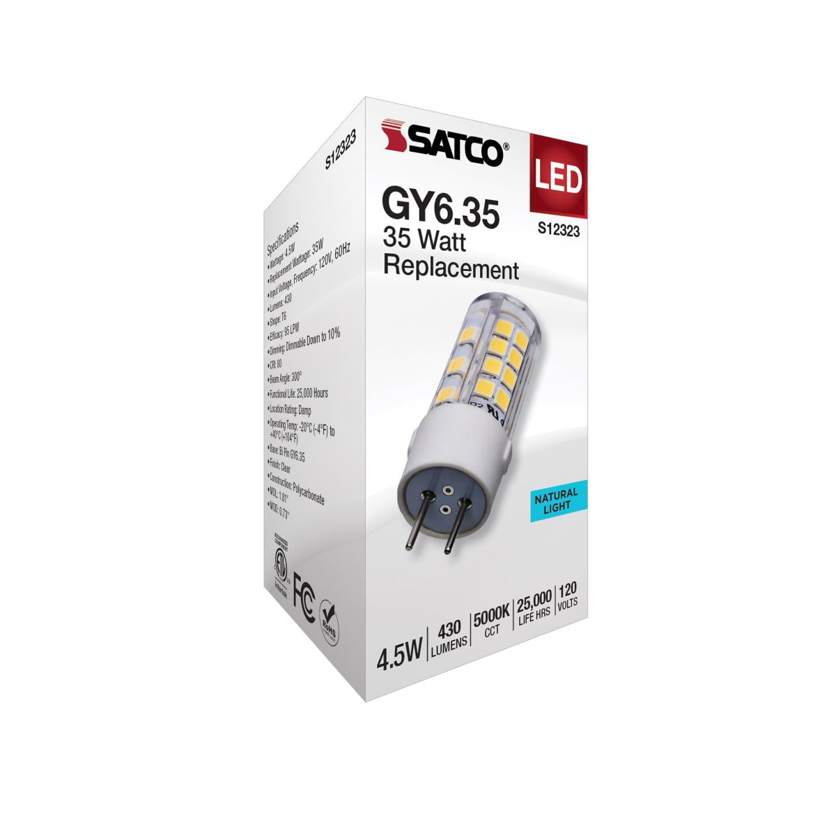 T6 Mini LED Bulb, 4.5 Watts, 430 Lumens, 5000K, GY6.35 Base, Clear Finish, 120V - Bees Lighting