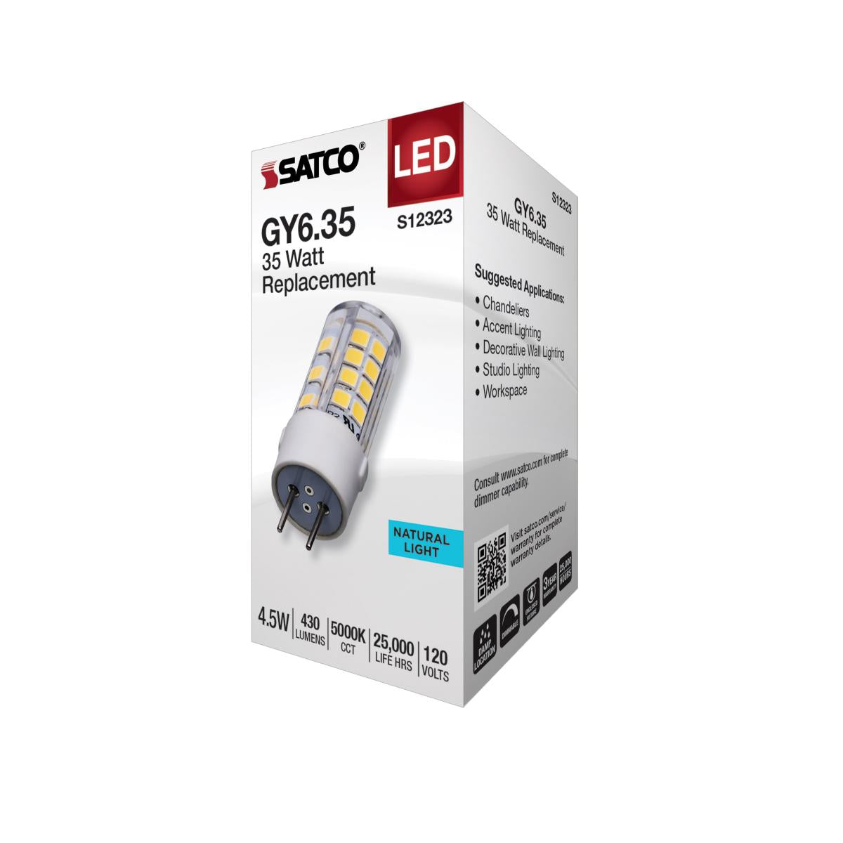 T6 Mini LED Bulb, 4.5 Watts, 430 Lumens, 5000K, GY6.35 Base, Clear Finish, 120V - Bees Lighting