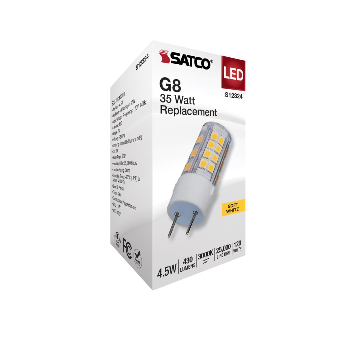 T6 Mini LED Bulb, 4.5 Watts, 430 Lumens, 3000K, G8 Base, Clear Finish, 120V - Bees Lighting