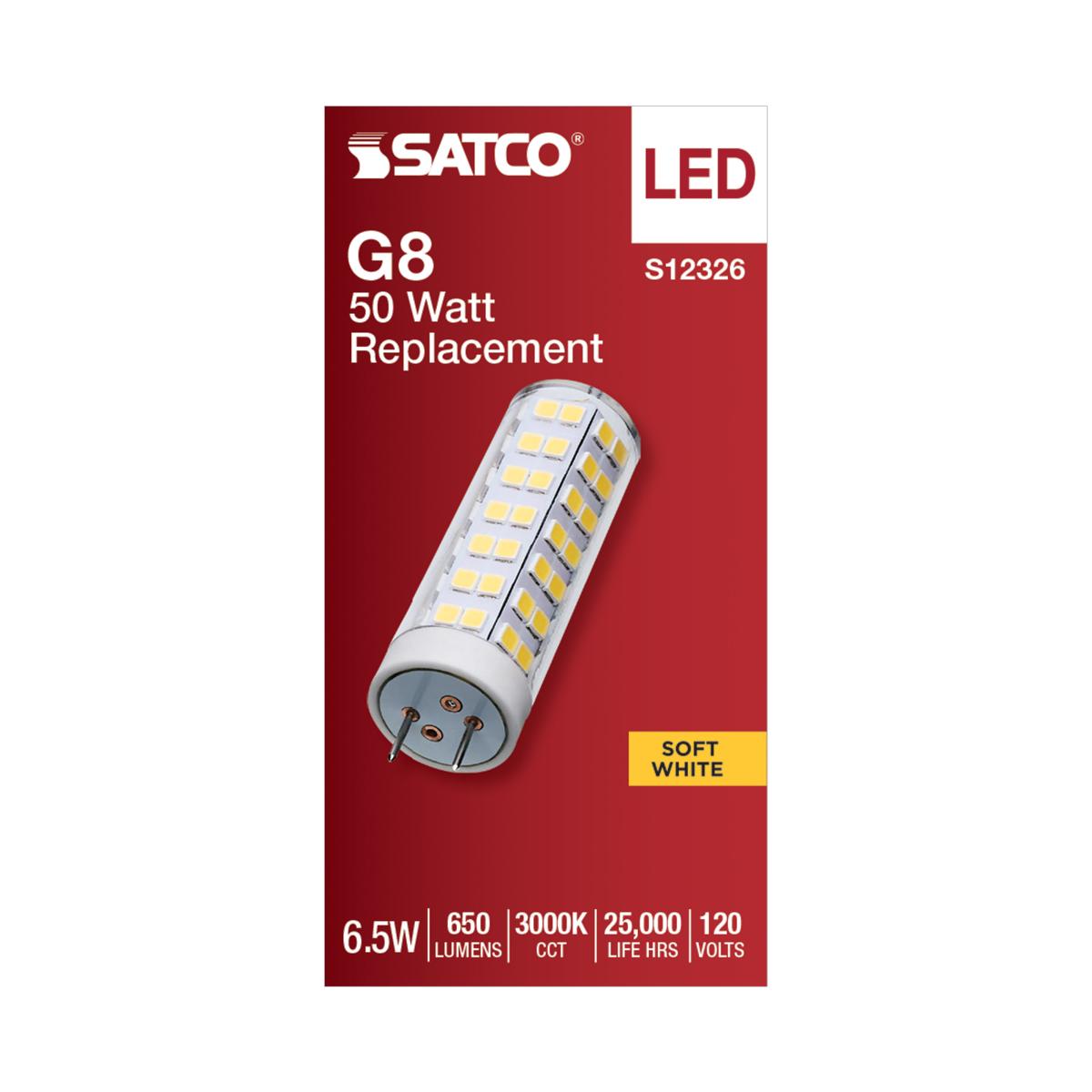 T6 Mini LED Bulb, 6.5 Watts, 650 Lumens, 3000K, G8 Base, Clear Finish, 120V