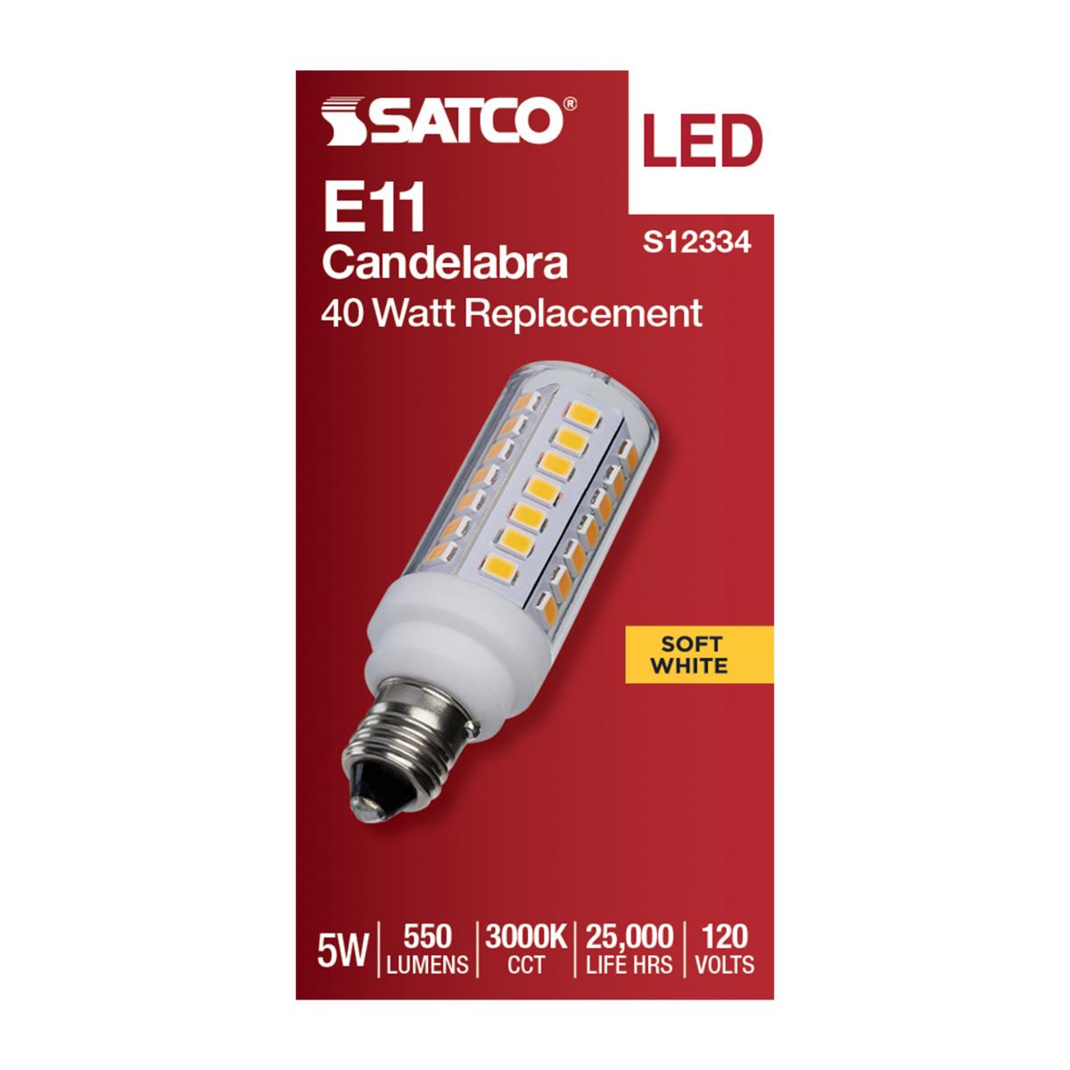 T6 Mini LED Bulb, 5 Watts, 550 Lumens, 3000K, E11 Mini-Candelabra Base, Clear Finish, 120V - Bees Lighting