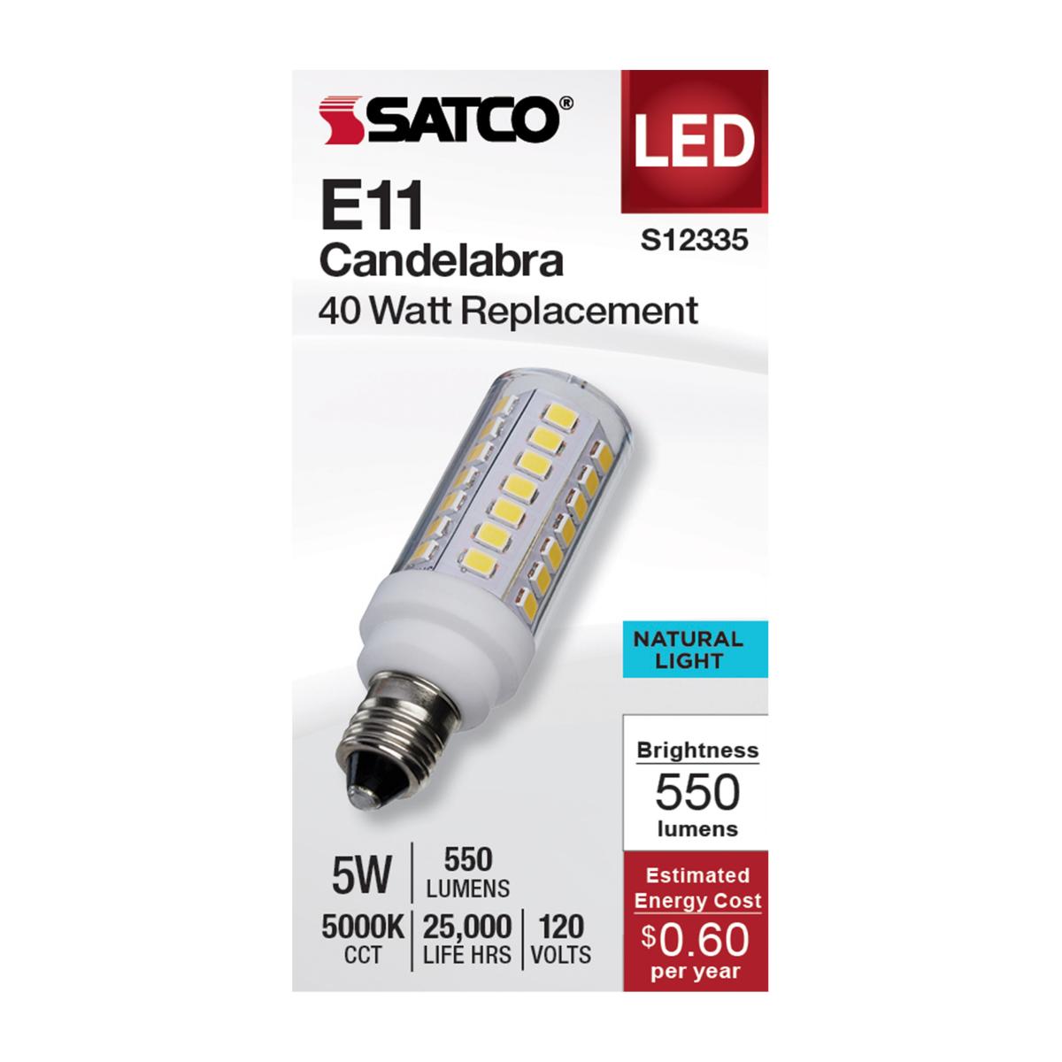 T6 Mini LED Bulb, 5 Watts, 550 Lumens, 5000K, E11 Mini-Candelabra Base, Clear Finish, 120V - Bees Lighting