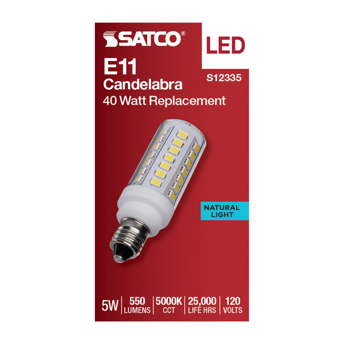 T6 Mini LED Bulb, 5 Watts, 550 Lumens, 5000K, E11 Mini-Candelabra Base, Clear Finish, 120V - Bees Lighting