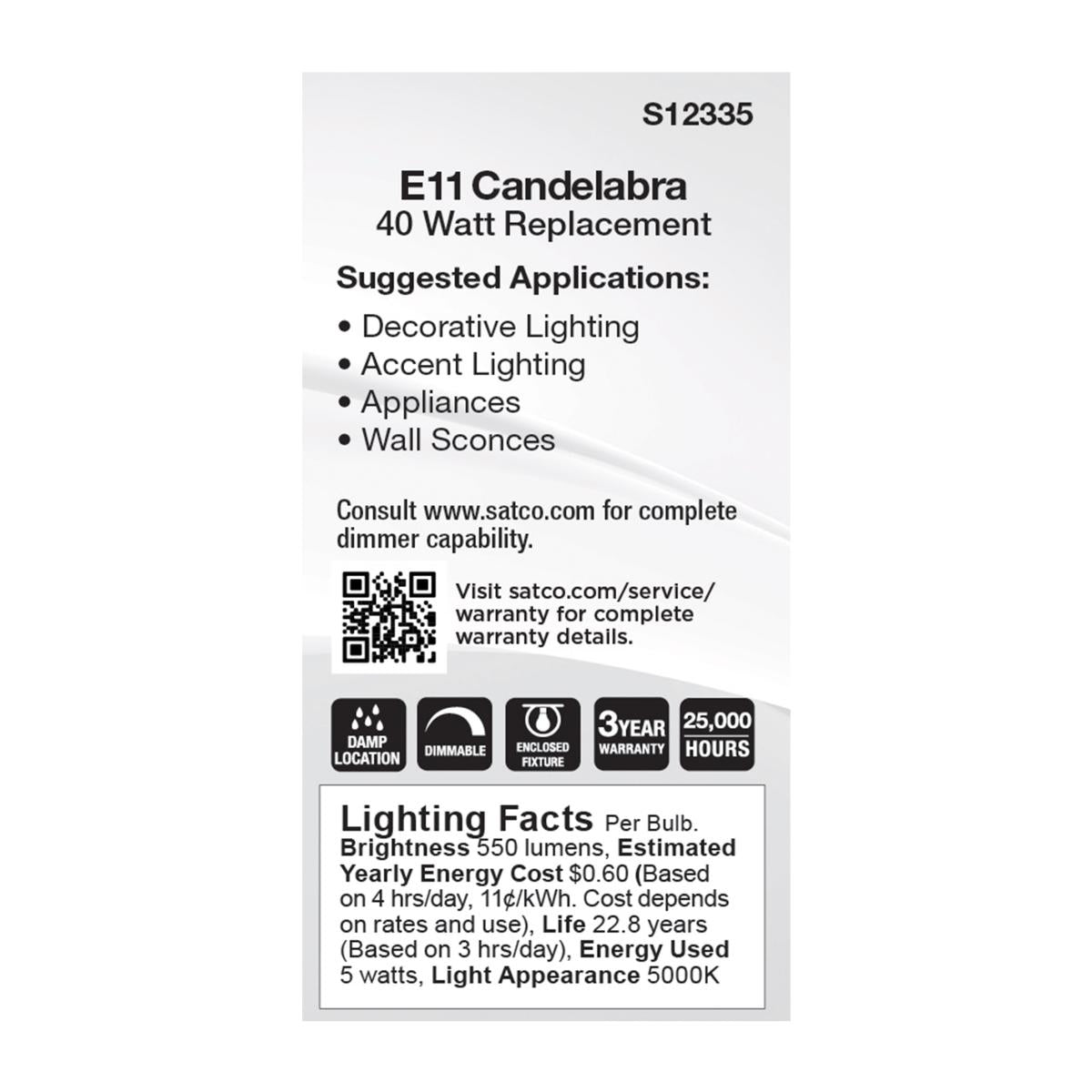 T6 Mini LED Bulb, 5 Watts, 550 Lumens, 5000K, E11 Mini-Candelabra Base, Clear Finish, 120V - Bees Lighting