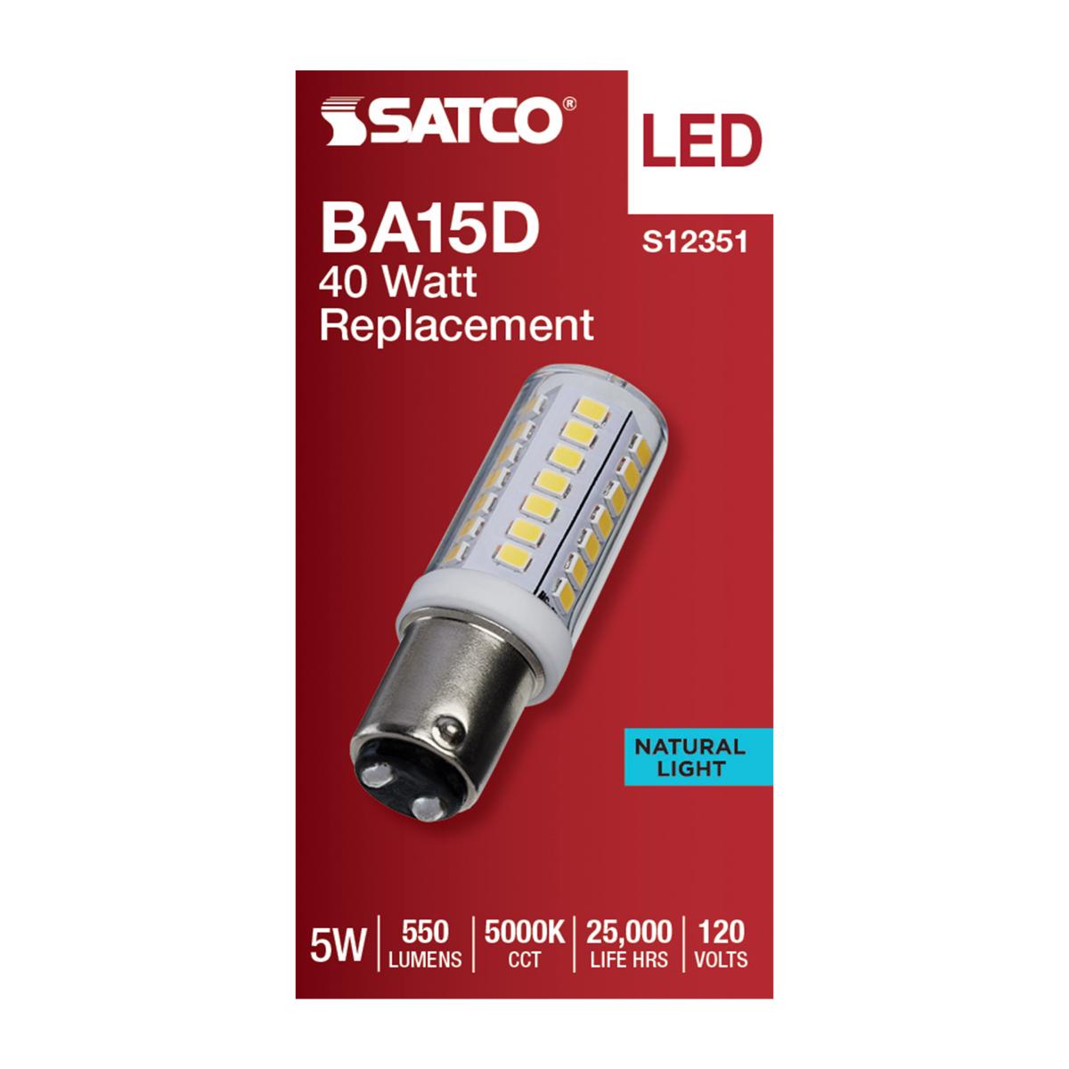 T6 Mini LED Bulb, 5 Watts, 550 Lumens, 5000K, BA15d Double Bayonet Base, Clear Finish, 120V - Bees Lighting