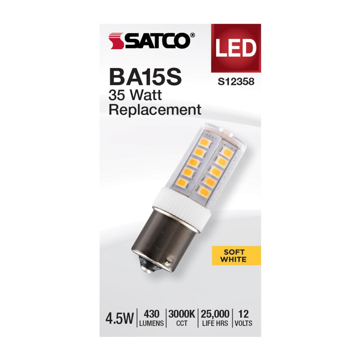 T6 Mini LED Bulb, 4.5 Watts, 430 Lumens, 3000K, BA15s Single Bayonet Base, Clear Finish, 12V - Bees Lighting