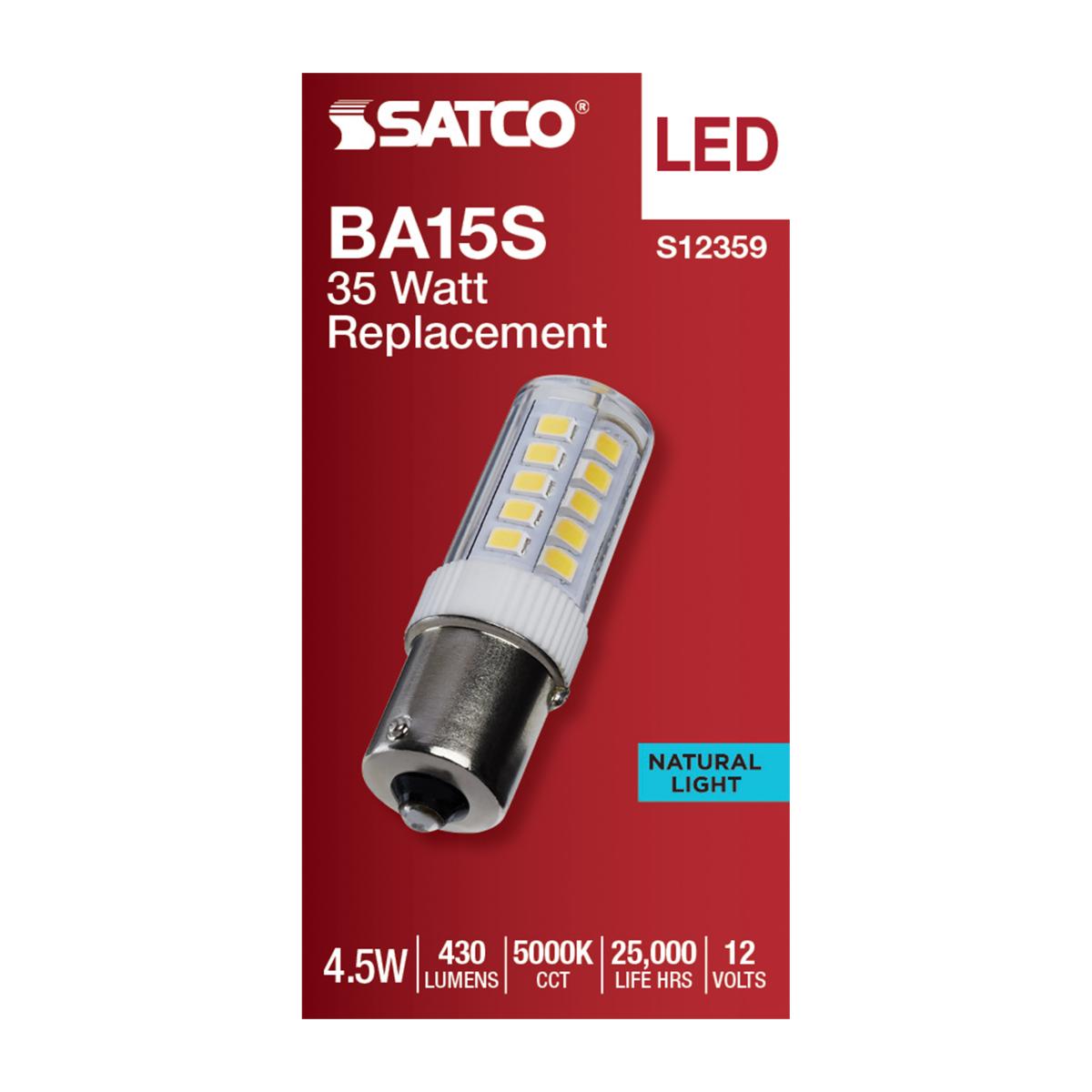 T6 Mini LED Bulb, 4.5 Watts, 430 Lumens, 5000K, BA15s Single Bayonet Base, Clear Finish, 12V - Bees Lighting