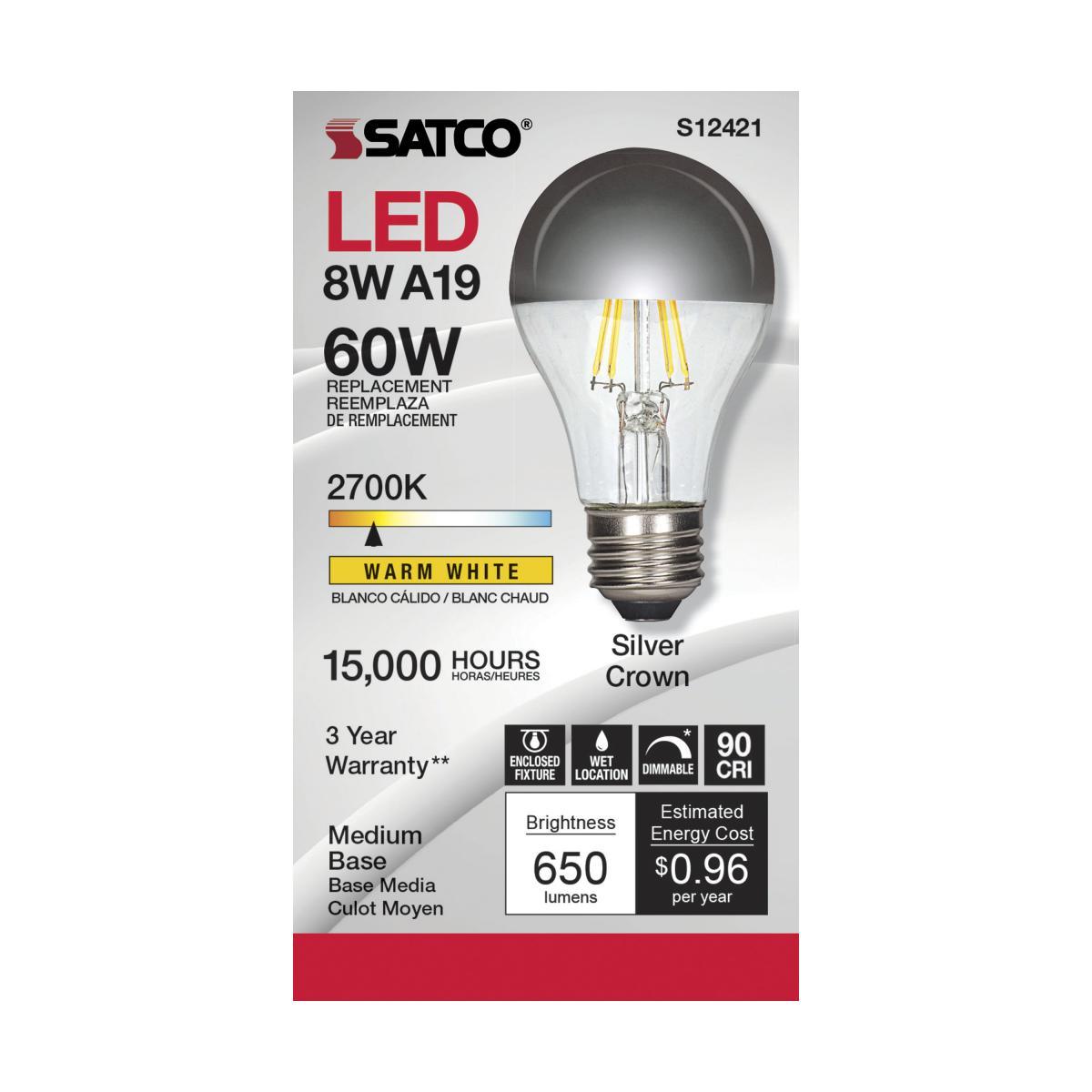 A19 LED Bulb, 100W Equivalent, 6 Watt, 650 Lumens, 2700K, E26 Medium Base, Clear Finish