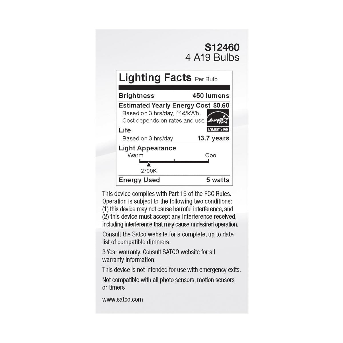 A19 LED Filament Bulb, 5 Watts, 450 Lumens, 2700K, E26 Medium Base, Clear Finish, Pack of 4 - Bees Lighting