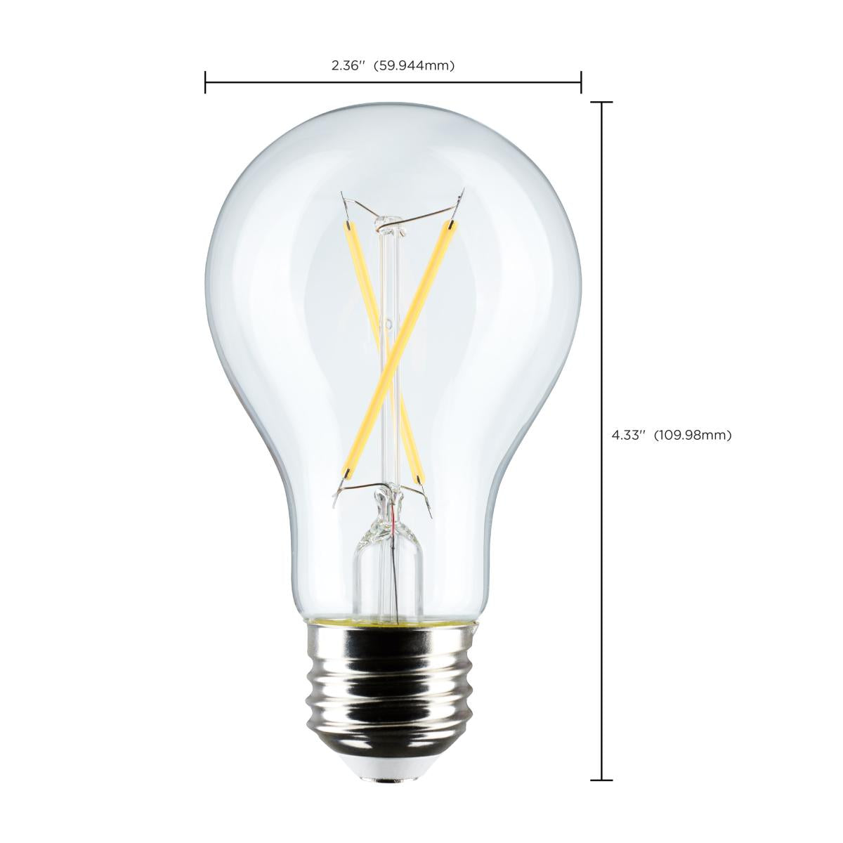 A19 LED Filament Bulb, 5 Watts, 450 Lumens, 2700K, E26 Medium Base, Clear Finish, Pack of 4 - Bees Lighting