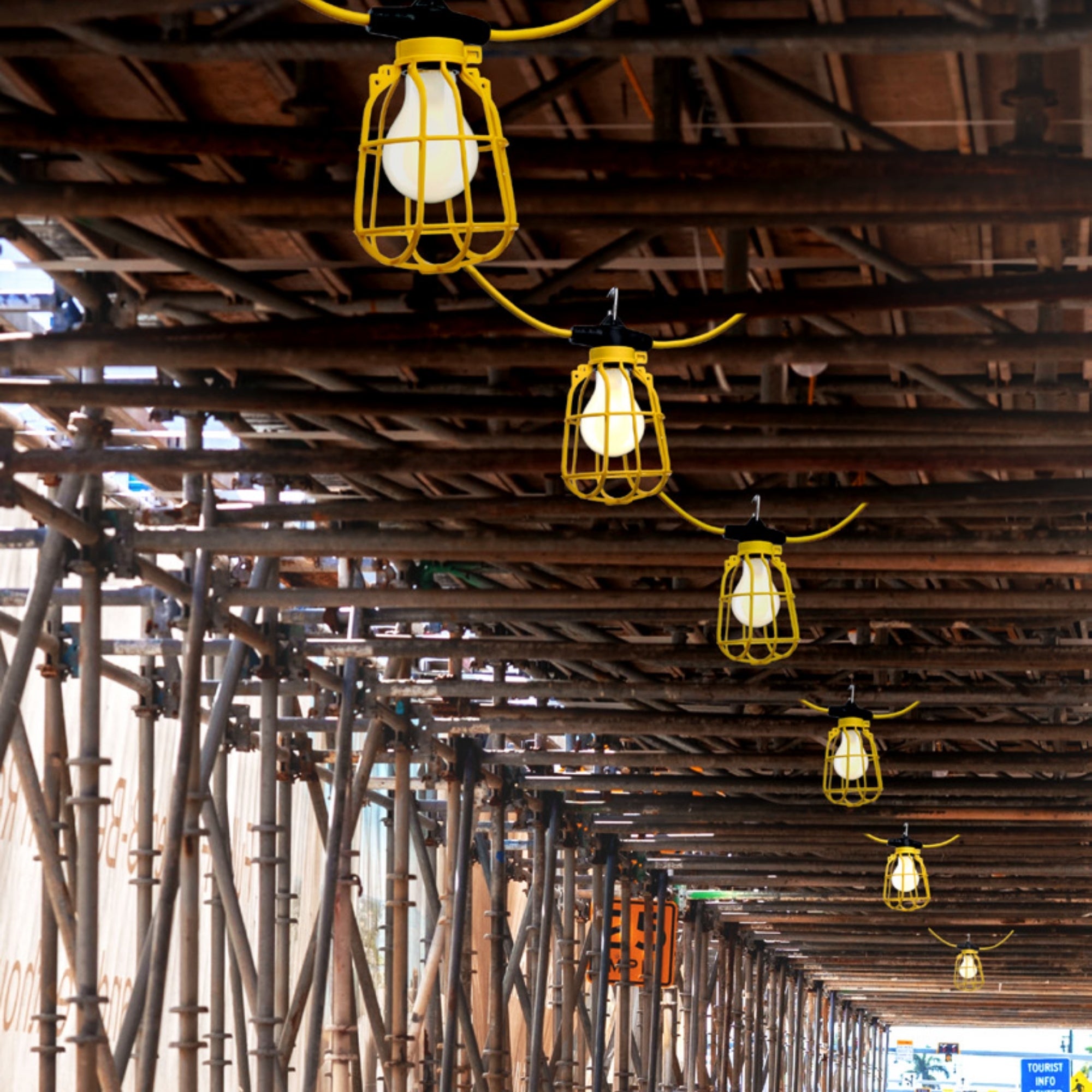 Satco|Nuvo S13093 50-Foot Temporary String Light, 5-Socket, 750W Max Capacity, 120V, Linkable, Yellow