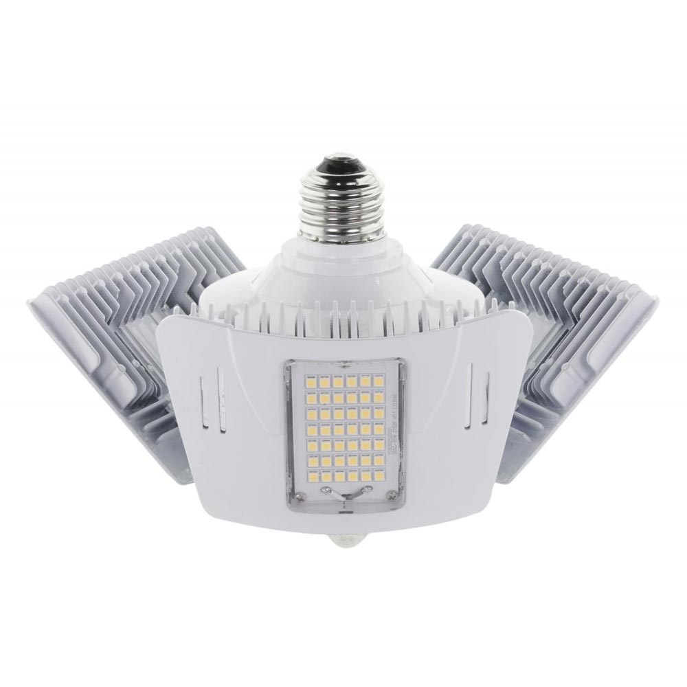 LED Garage Light Bulb with Motion Sensor, 5,880 lumens, 3 Adjustable Panels, 4000K Cool White, E26 Base - Bees Lighting