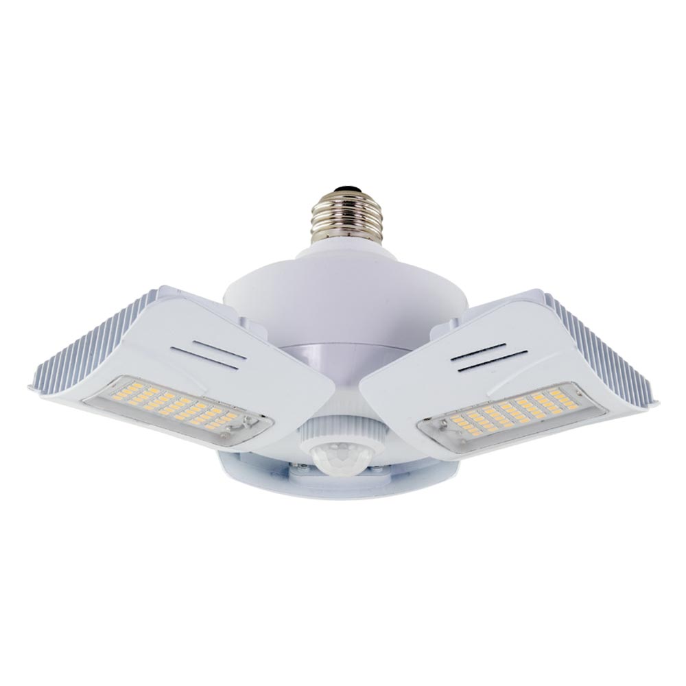 LED Garage Light Bulb with Motion Sensor, 5,880 lumens, 3 Adjustable Panels, 4000K Cool White, E26 Base - Bees Lighting