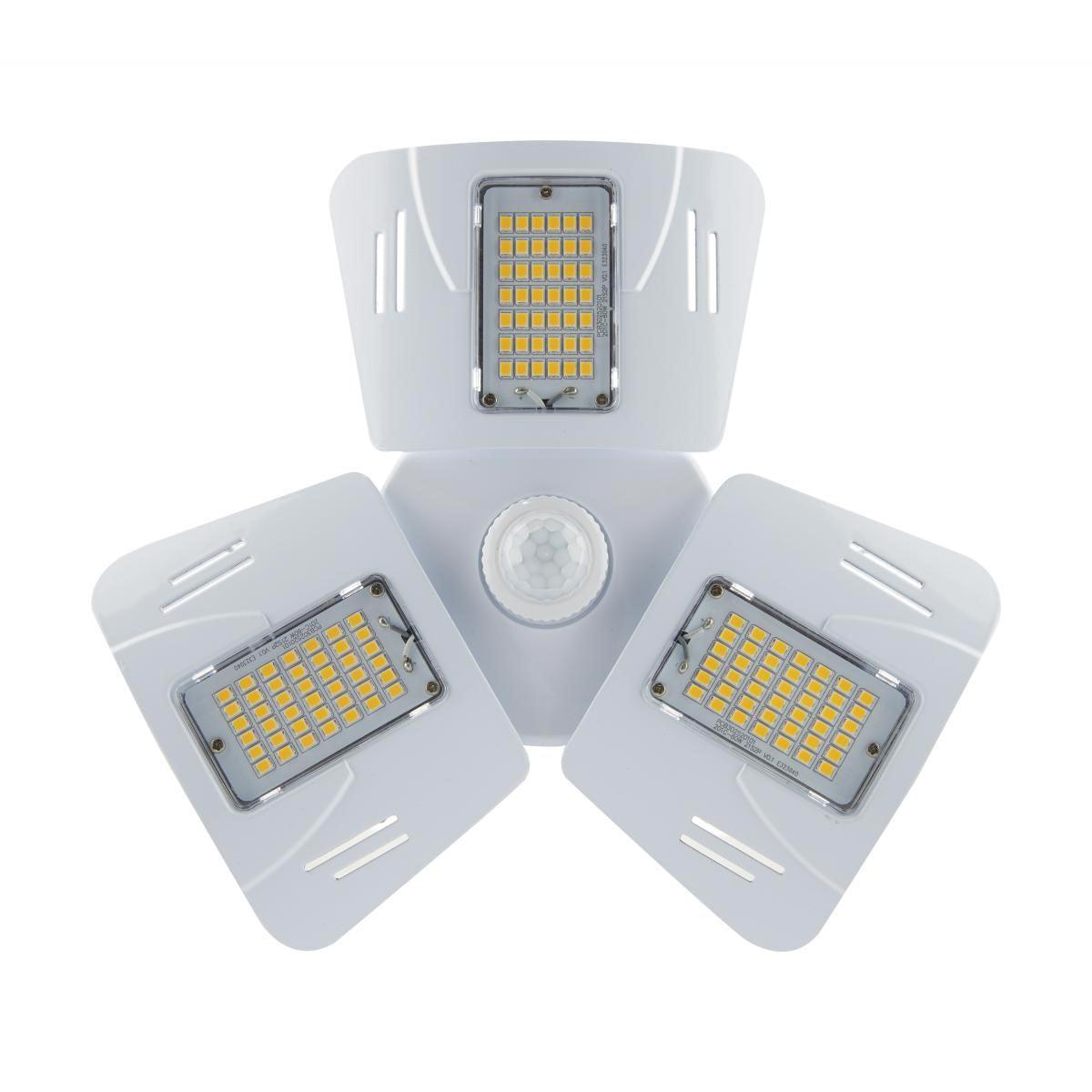 LED Garage Light Bulb with Motion Sensor, 5,880 lumens, 3 Adjustable Panels, 4000K Cool White, E26 Base - Bees Lighting
